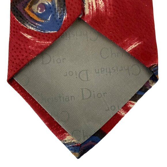 Vintage Christian Dior Mens Necktie Tie Red Blue Silk Abstract Design USA - Picture 3 of 4